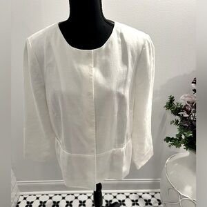 NWT. Size 14. Talbots Peplum white linen jacket. Hidden button closure. Lined